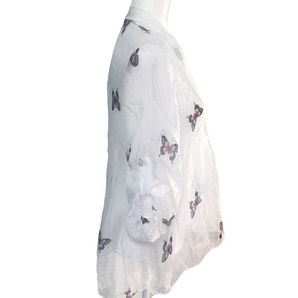 Lola Made in Italy White Butterfly Print Sheer Blouse Size Medium - Picture 5 of 16